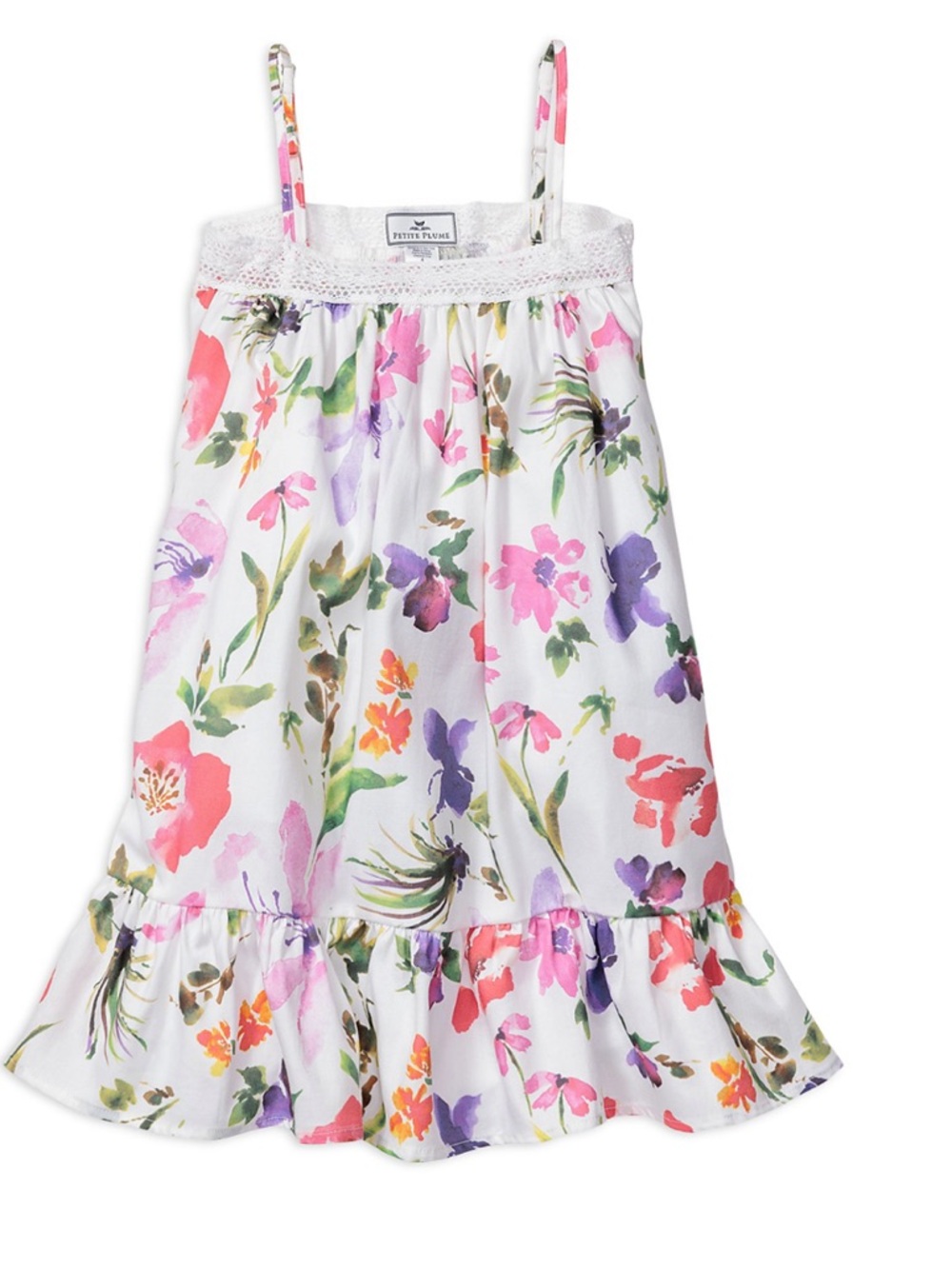 Girls' Petite Plume Gardens of Giverny Floral Ruffle Spaghetti Strap Dress